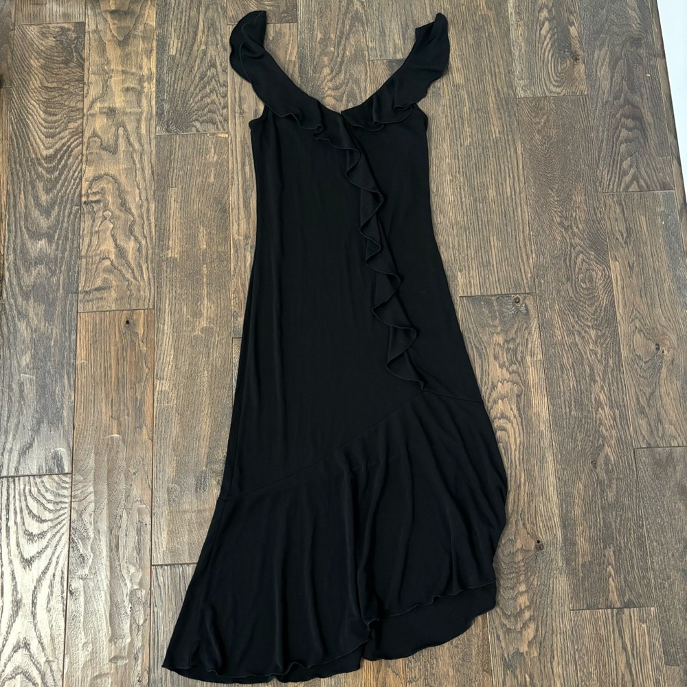 Early 2000s HeartSoul Black Asymmetrical Ruffle Midi Dress